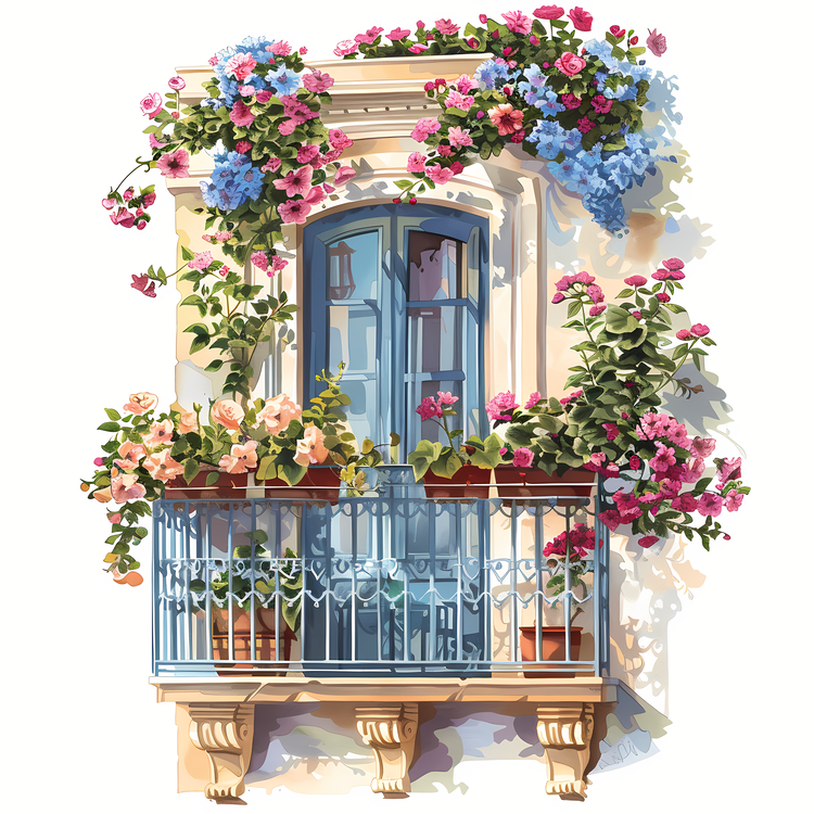 Balcony With Flowers,Window,Flowers