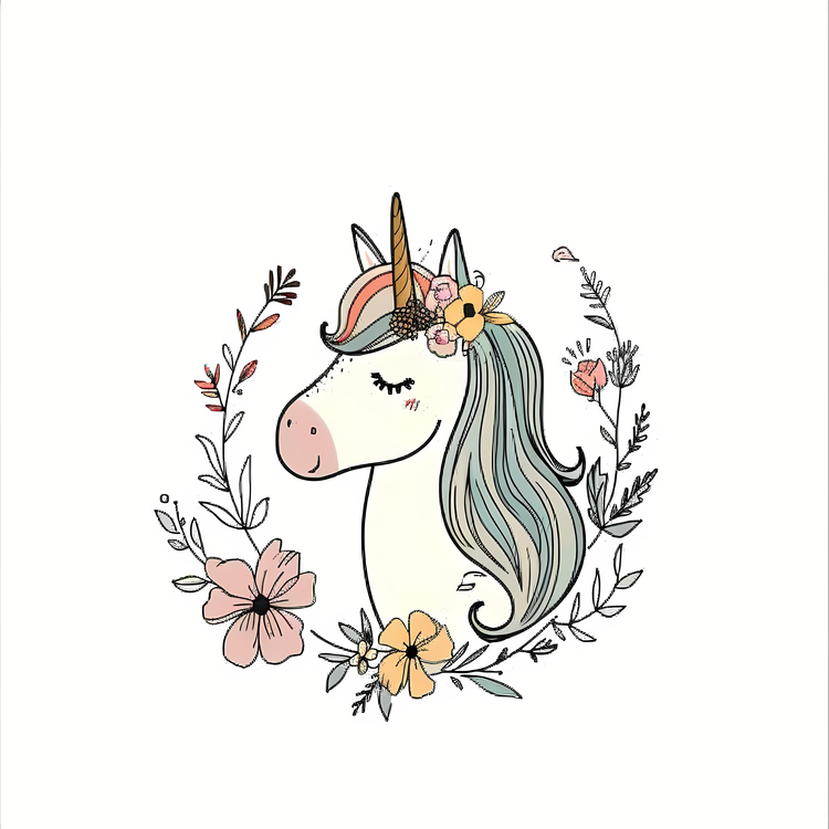 Unicorn Floral,Unicorn,Cartoon