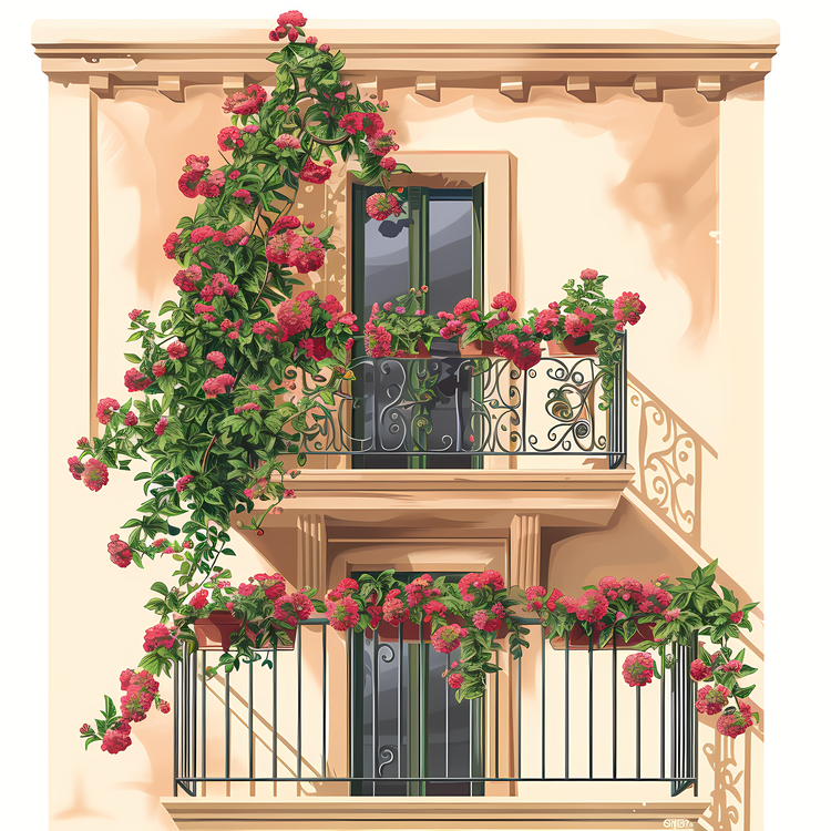 Balcony With Flowers,Balcony,Balustrade