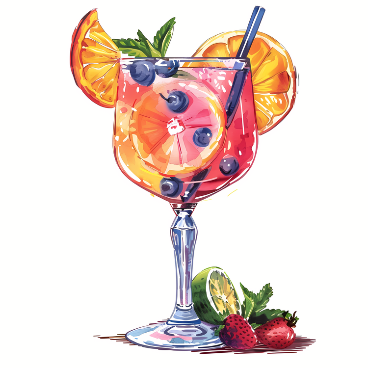 Cocktail Day,Citrus Fruit,Pink And Blue Colors