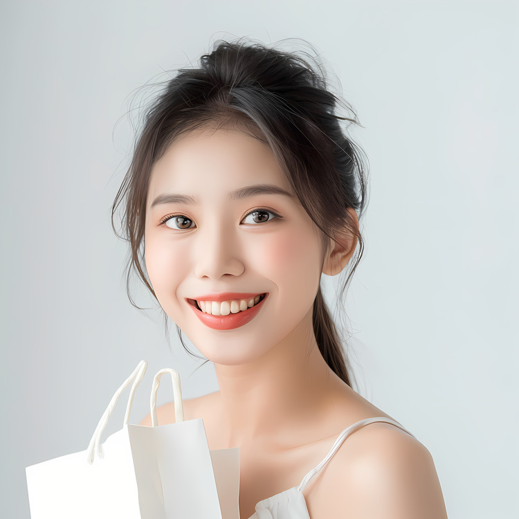 Happy Asian Woman,Shopping Bag,Woman Holding Shopping Bag