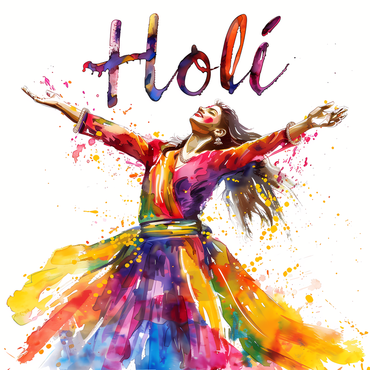 Holi,Watercolor,Woman In Colorful Dress