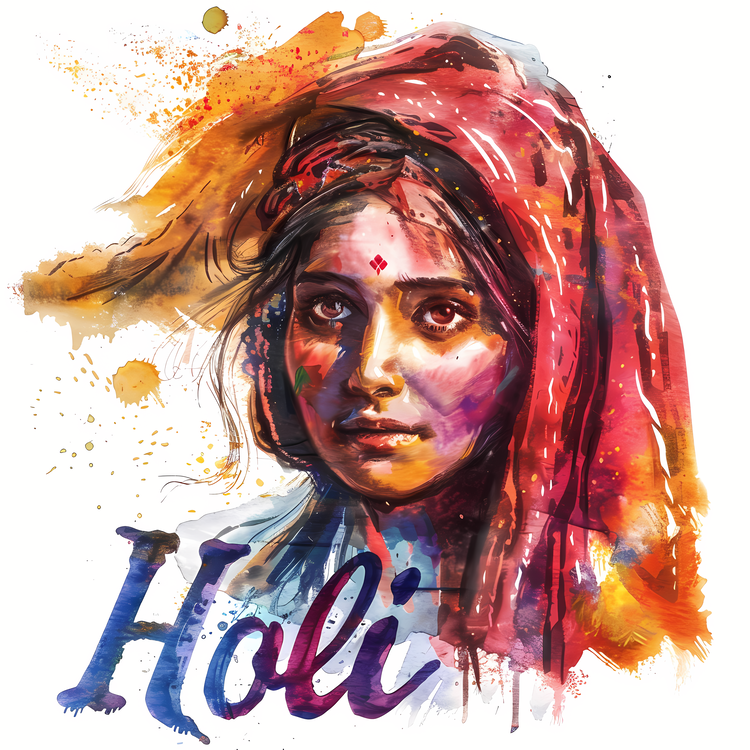 Holi,Indian Woman,Watercolor Painting