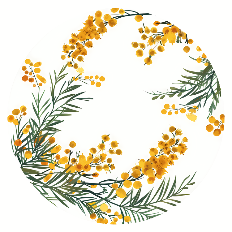Mimosa Flowers,Flower Wreath,Botanical Illustration