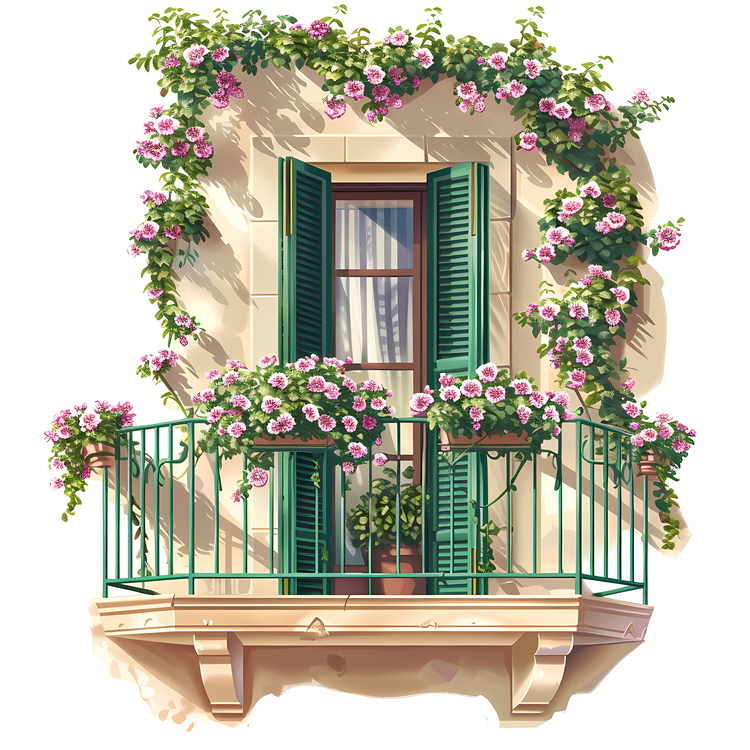 Balcony With Flowers,Balcony,Vine