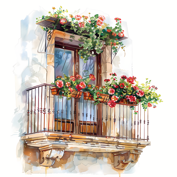 Balcony With Flowers,Window Box,Balcony