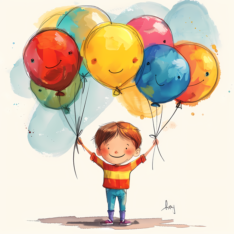 International Day Of Happiness,Colorful Balloons,Child