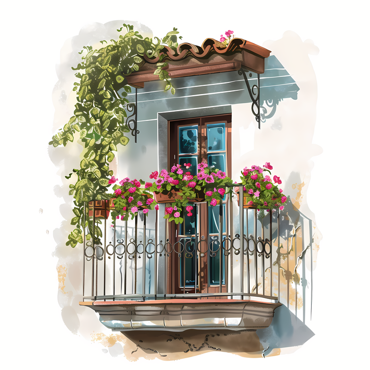 Balcony With Flowers,Balcony,Window Box