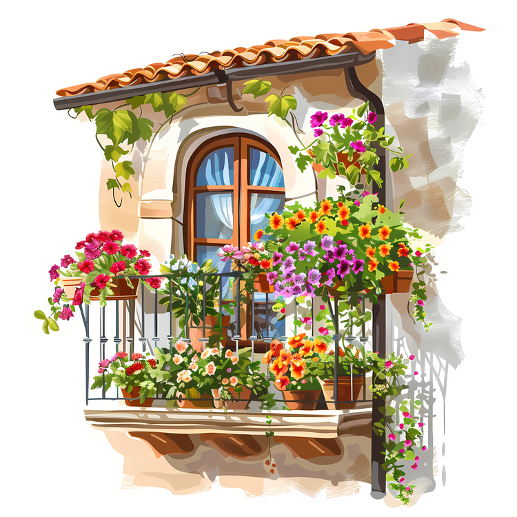 Balcony With Flowers,Window,Flowers