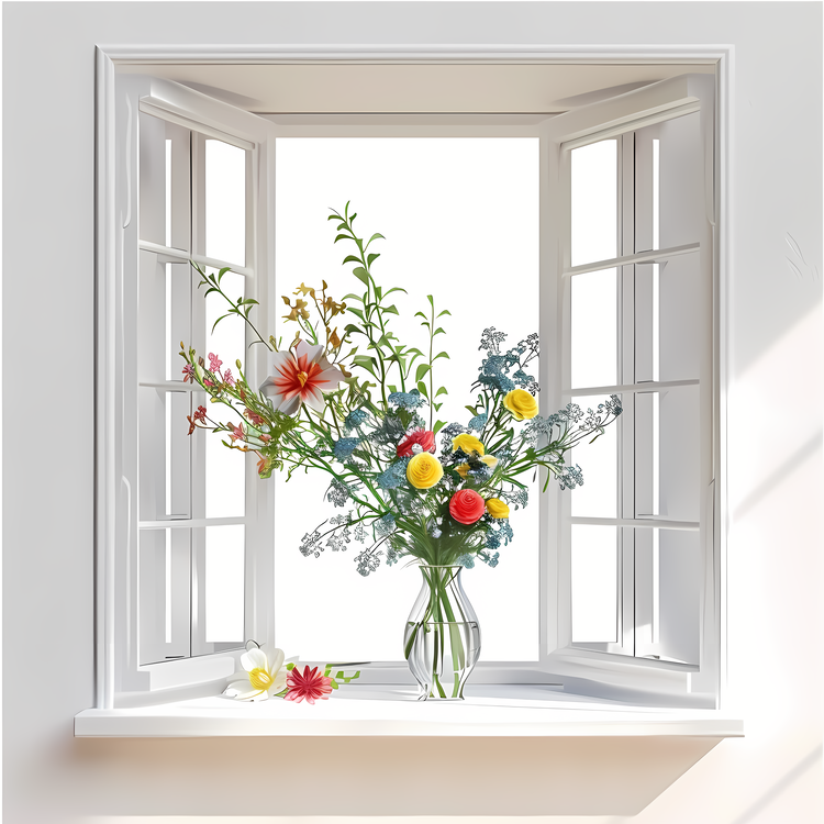 Window With Flowers,Floral Bouquet,Vase