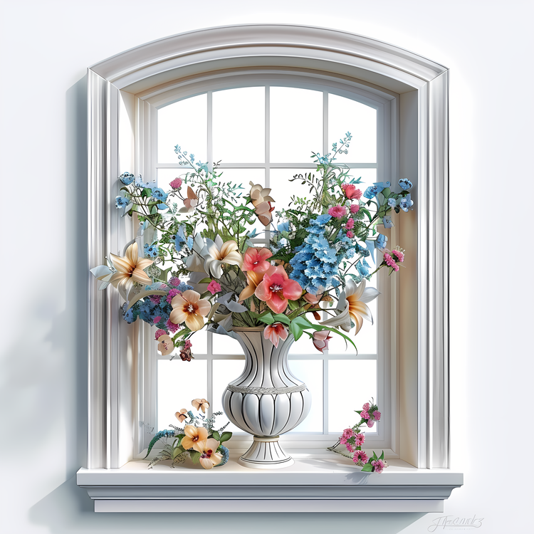 Window With Flowers,Window,Floral Arrangement