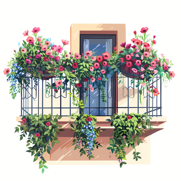 Balcony With Flowers,Balcony,Flower Box