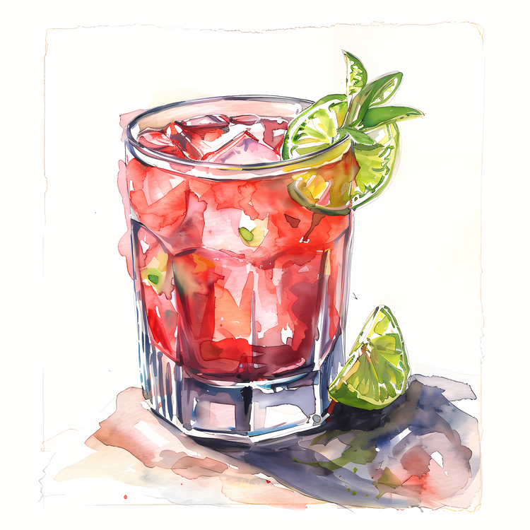 Cocktail Day,Watercolor,Red Drink