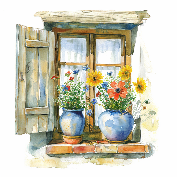Window With Flowers,Window,Vase Of Flowers