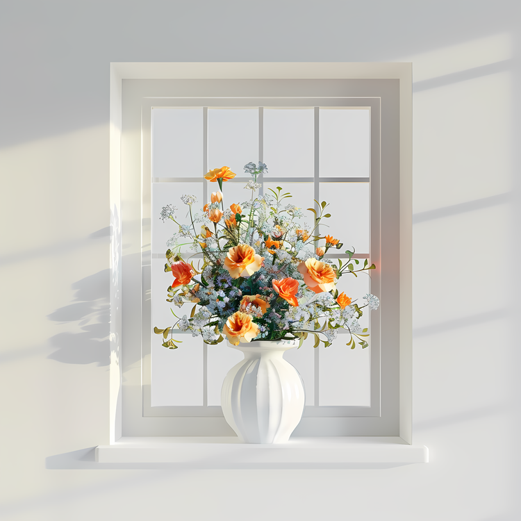 Window With Flowers,Flowers,Vase