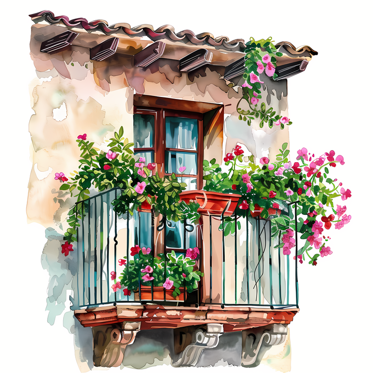 Balcony With Flowers,Balcony,Flowers