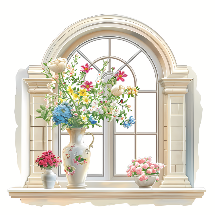 Window With Flowers,Vase,Flower Arrangement