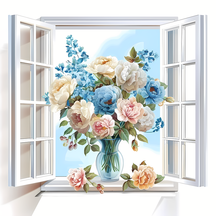 Window With Flowers,Flower Vase,Vase With Flowers