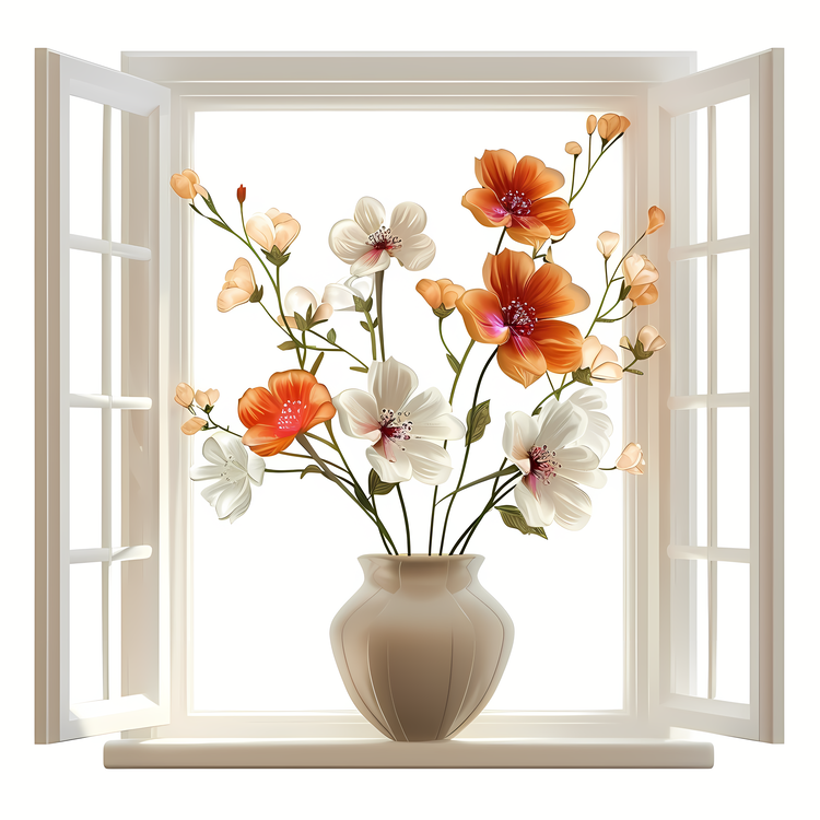 Window With Flowers,Bouquet,Vase