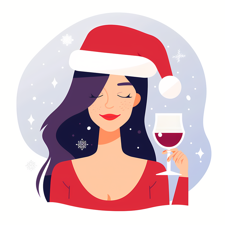 Happy New Year,Happy Woman With Wine,Sleek Modern Christmas
