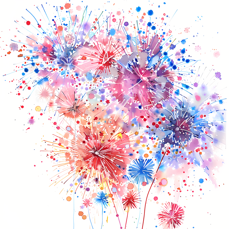 Firework,Watercolor Painting,Flowers