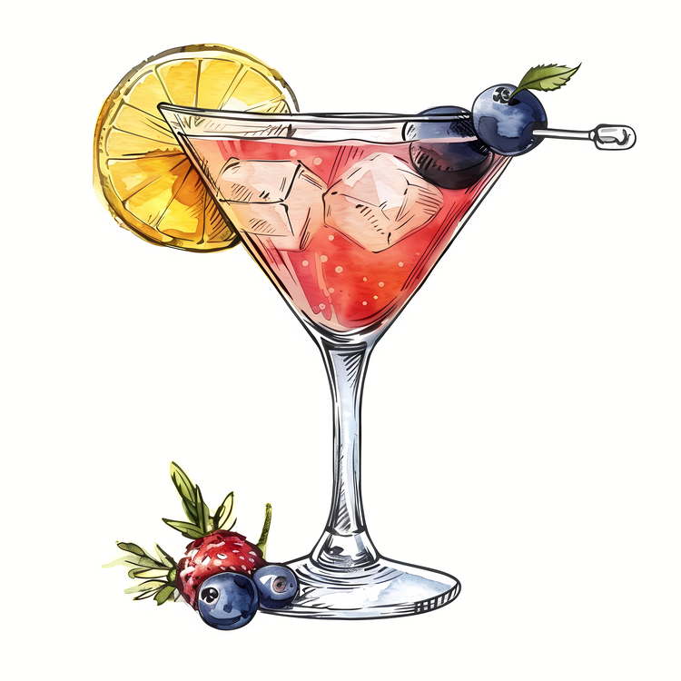 Cocktail Day,Watercolor Illustration,Martini Drink