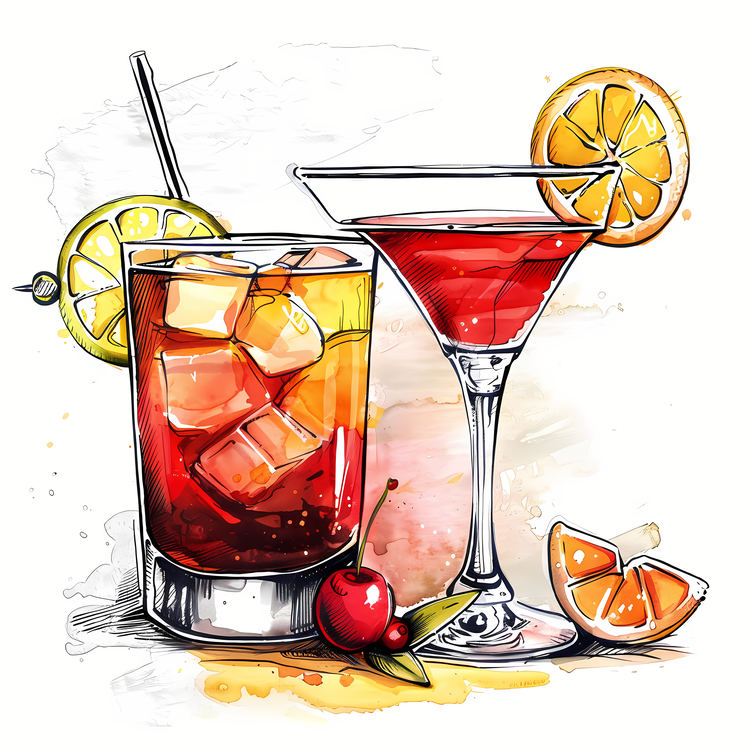 Cocktail Day,Watercolor,Handdrawn