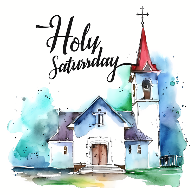 Holy Saturday,Church Building,Watercolor Painting
