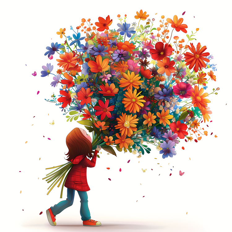 Kid And Huge Flowers Illustrate,Flowers,Woman