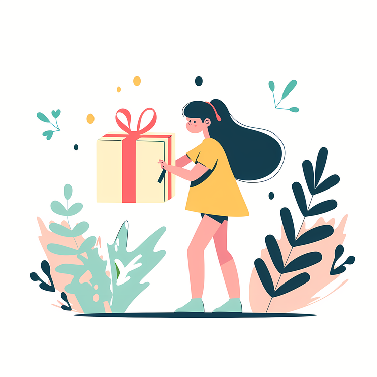 Happy New Year,Gifting,Girl Holding Gift