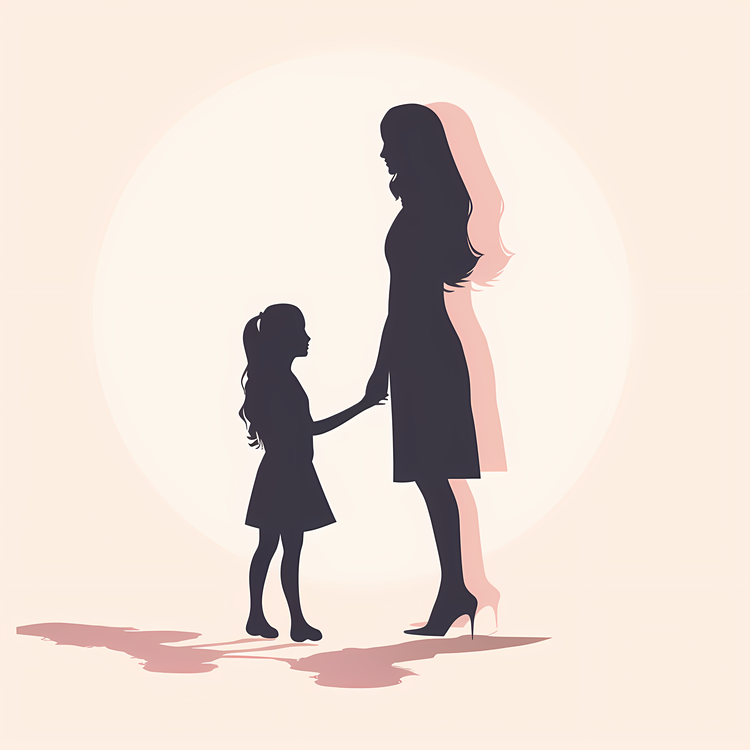 Mother And Daughter,Silhouette,Girl And Mother