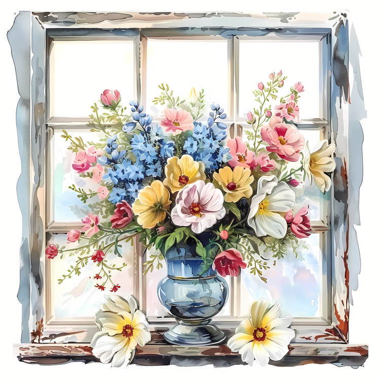 Window With Flowers,Window,Flower Bouquet
