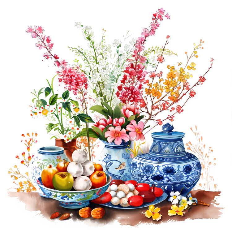 International Nowruz Day,Chinese Vase,Pink And Purple Flowers