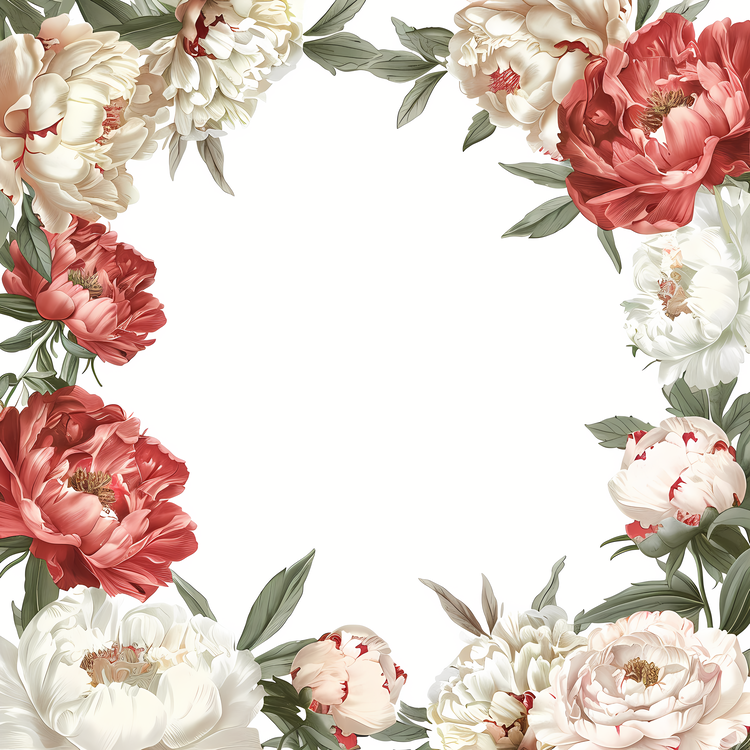 Floral Frame,Peony Flowers,Bouquet Of Peonies