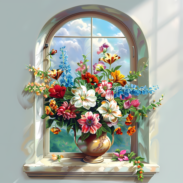 Window With Flowers,Vase Of Flowers,Window