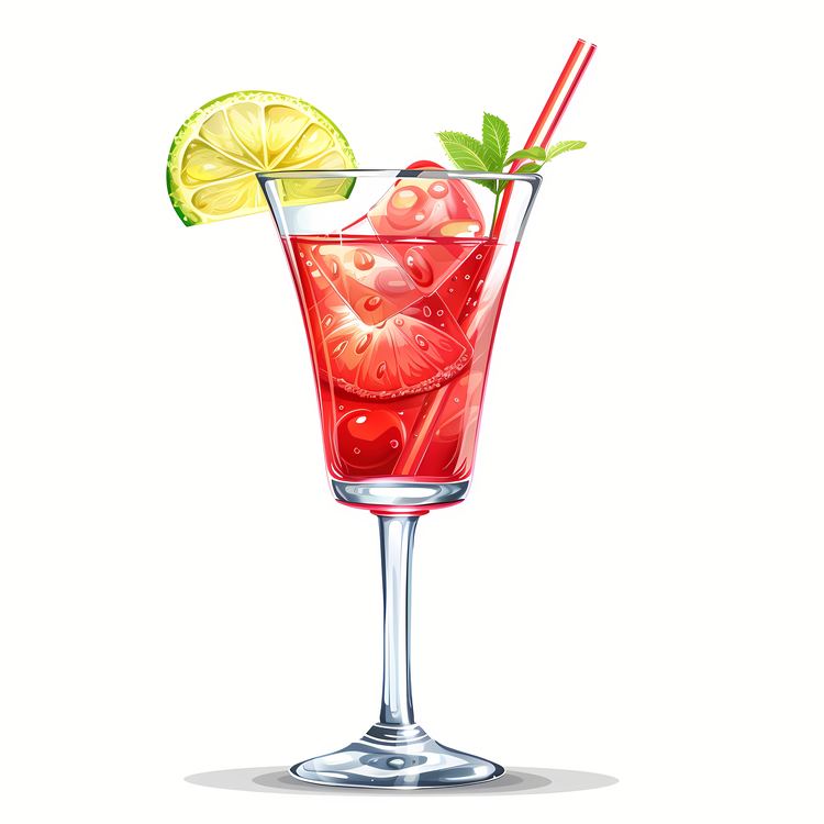 Cocktail Day,Red Drink With Lime Slices,Fruit Cocktail