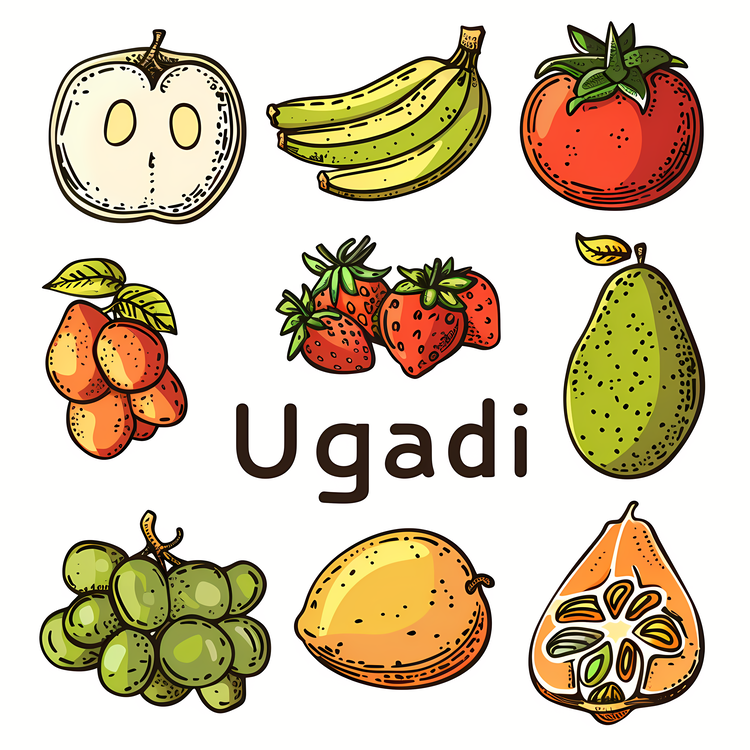 Happy Ugadi,Vector Art,Fruit Set