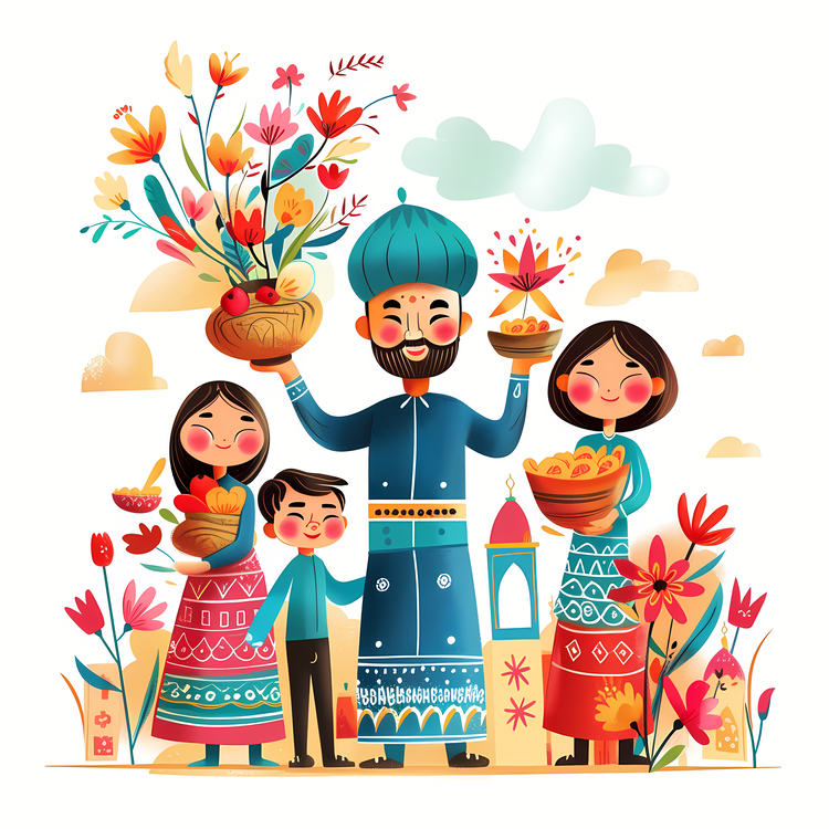 International Nowruz Day,Family Portrait,Traditional Indian Culture
