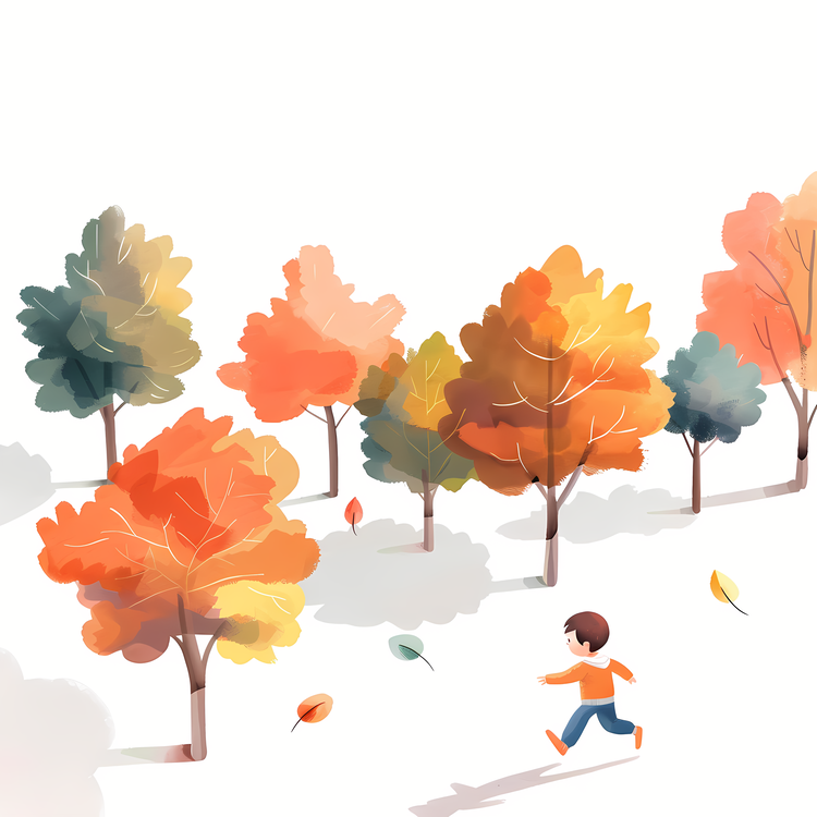 Little Boy Running,Autumn Leaves In Park,Autumn Colors