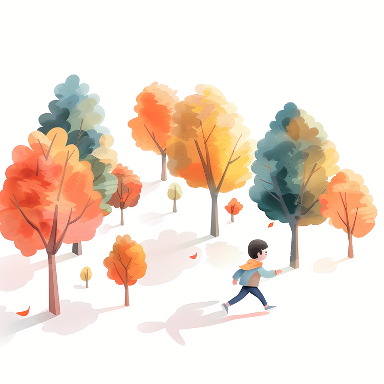 Little Boy Running,Nature,Trees
