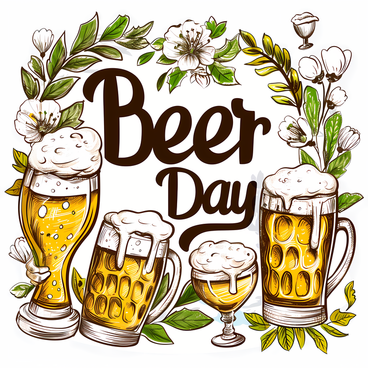 Beer Day,Spring Flowers And Leaves,Isolated