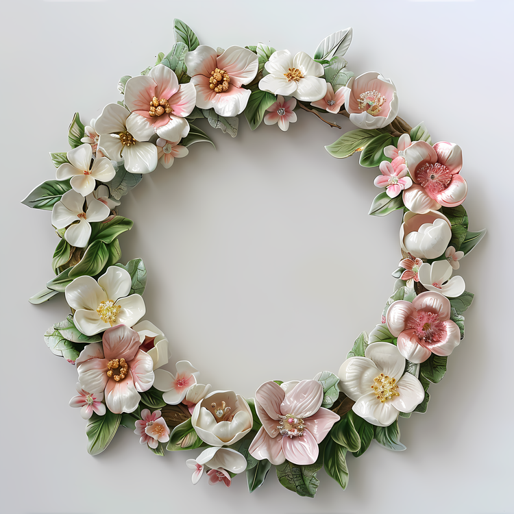 Flower Wreath,White,Pink