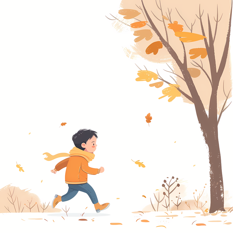 Little Boy Running,Boy Running Through The Park,Autumn Landscape