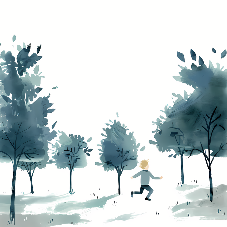 Little Boy Running,Tree,Green