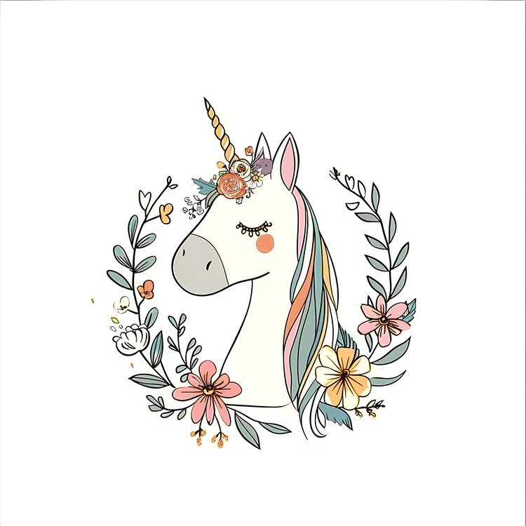 Unicorn,Cartoon,Floral