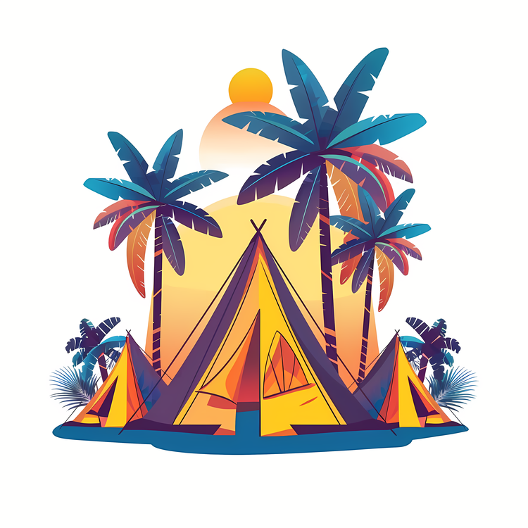 Summer Camp,Tent,Palm Trees