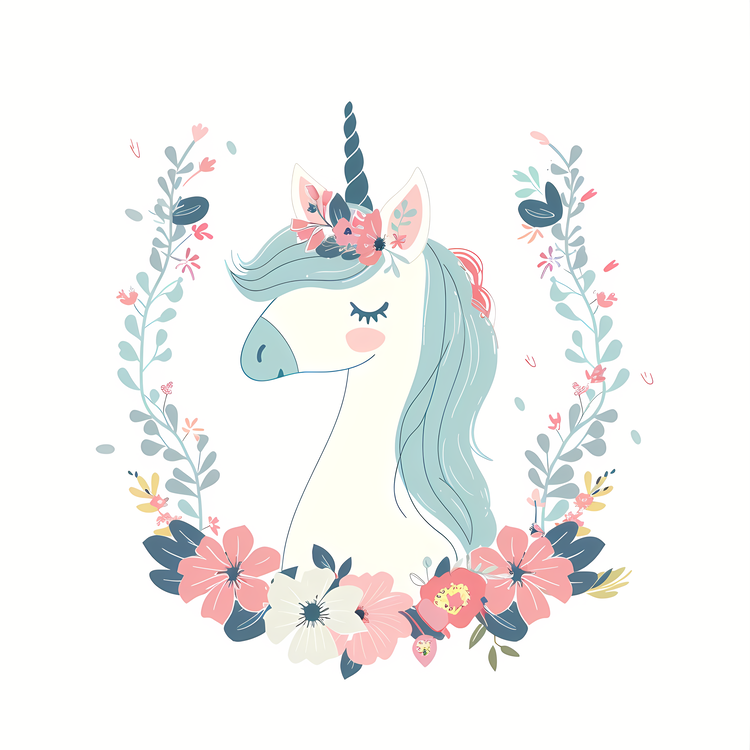 Unicorn,Flowers,Mythical Creature