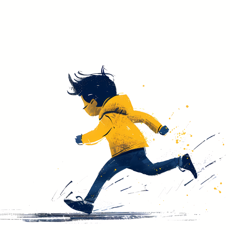 Little Boy Running,Yellow Coat,Jogging