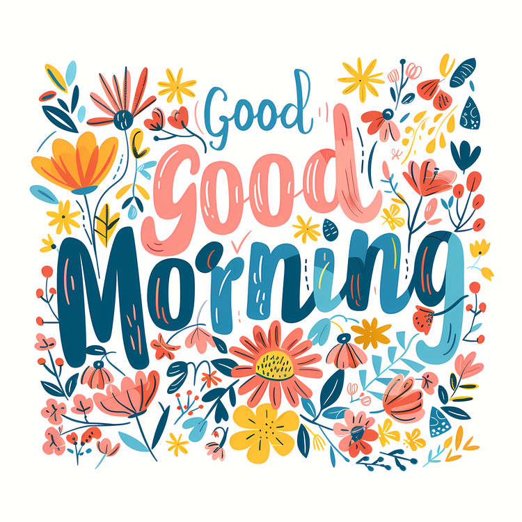 Good Morning,Florals,Hand Drawn Lettering
