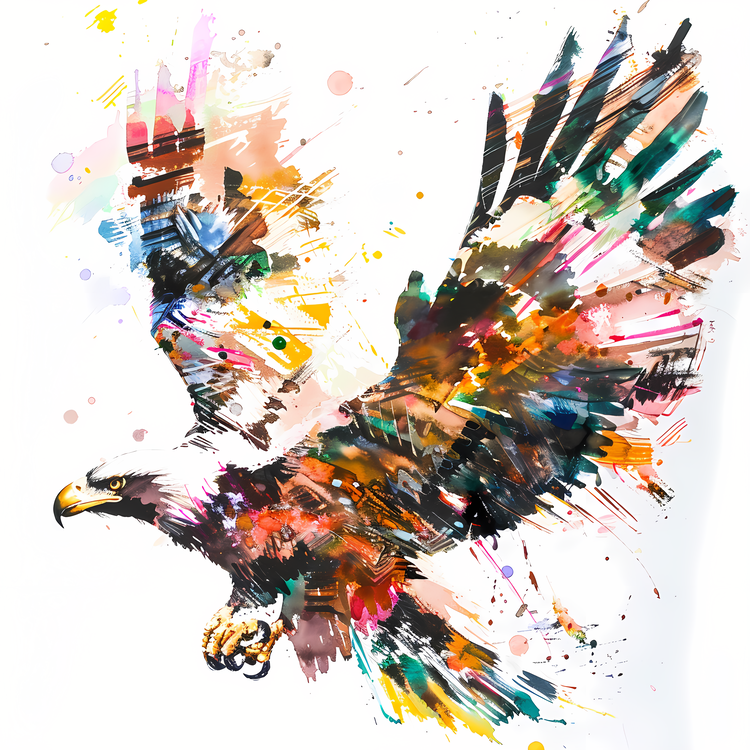 Watercolor Painting Eagle,Colorful,Splash